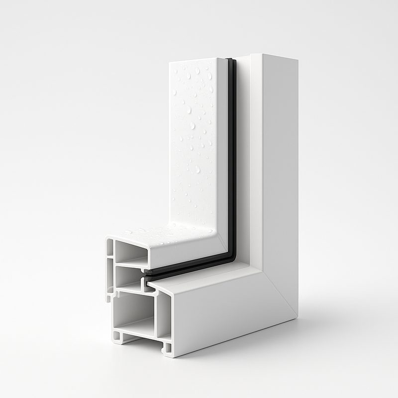 Illustration of two weather-stripping seals between a vinyl sash and its frame