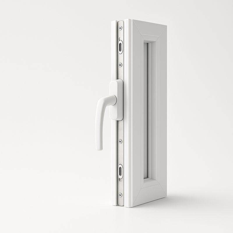 Illustration of a multi-point lock along the edge of a vinyl casement sash