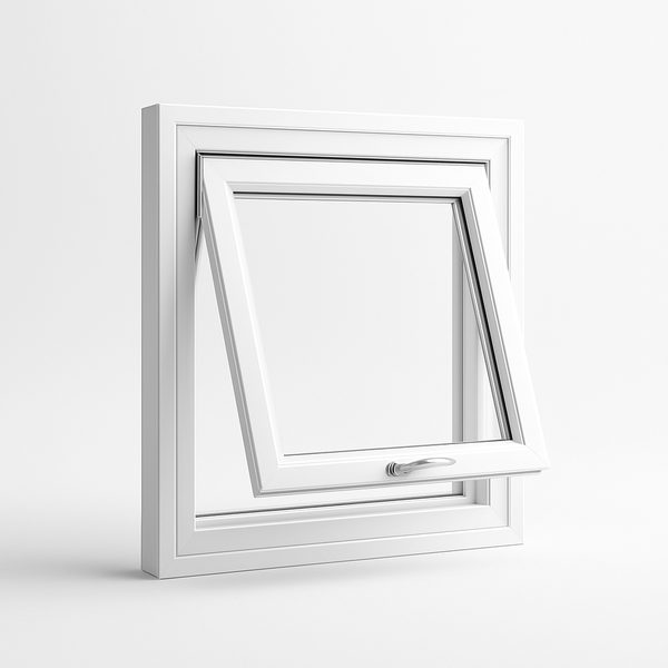 Illustration of a white vinyl awning window