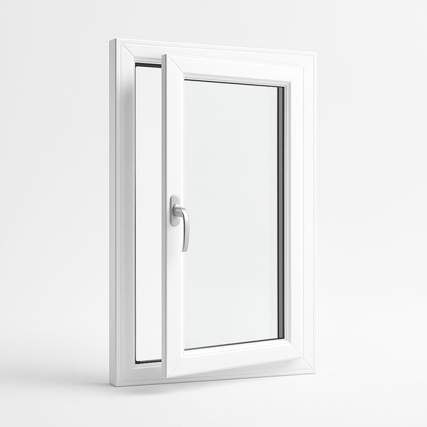 Illustration of a white vinyl casement window
